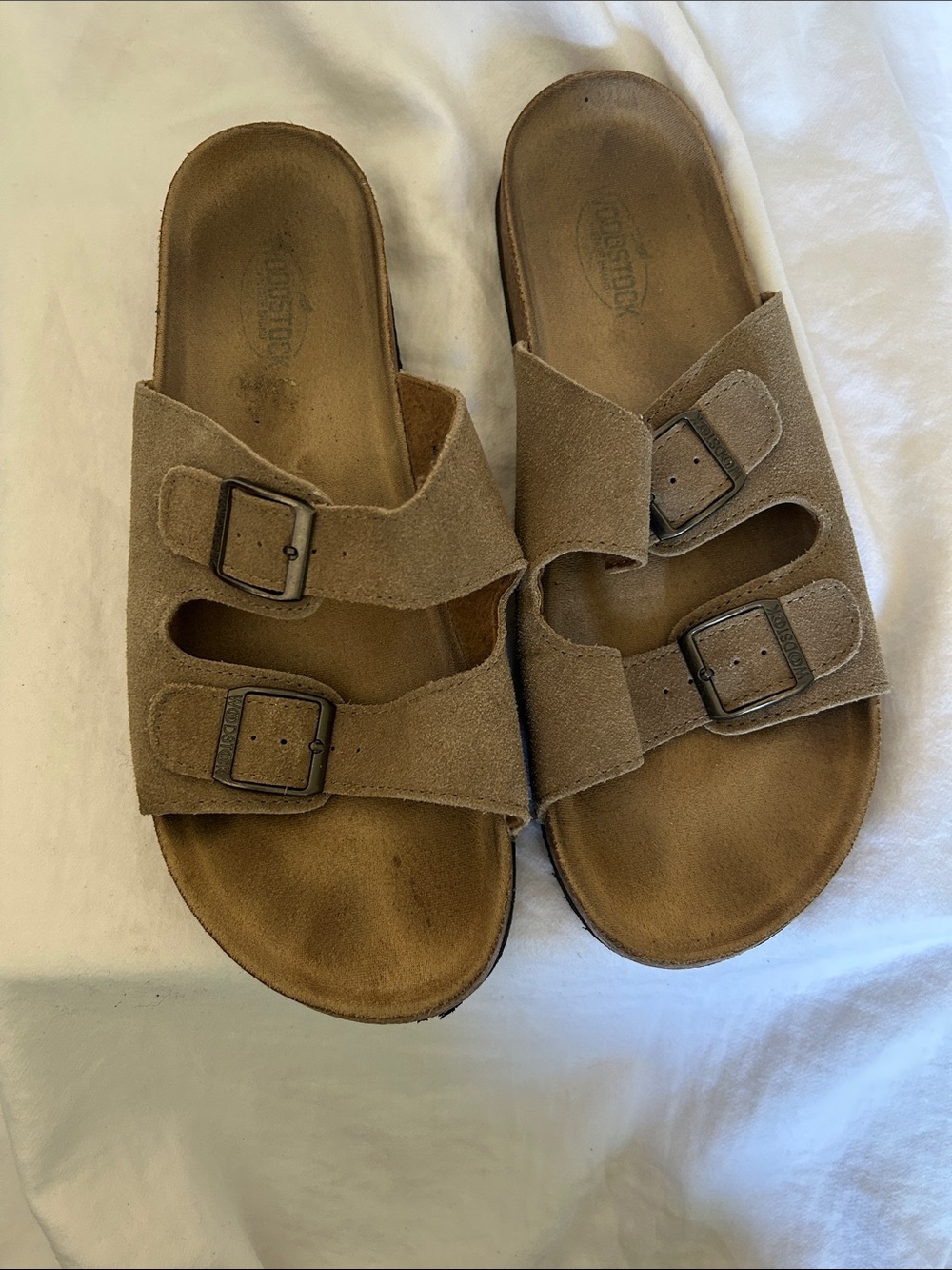 Men's Suede Double-Buckle Slide Sandals - Tan